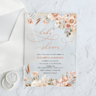 Boho Pampas Grass Floral Baby Shower Acrylic Invitations