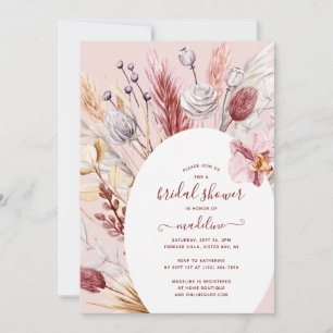 Boho Pampas Grass Floral Bridal Shower Invitation