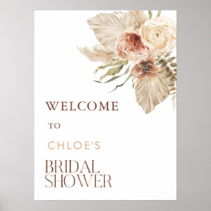 Boho Pampas Grass Floral Bridal Shower Welcome Poster