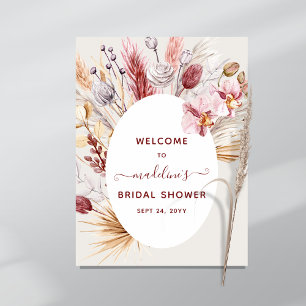 Boho Pampas Grass Floral Bridal Shower Welcome Poster