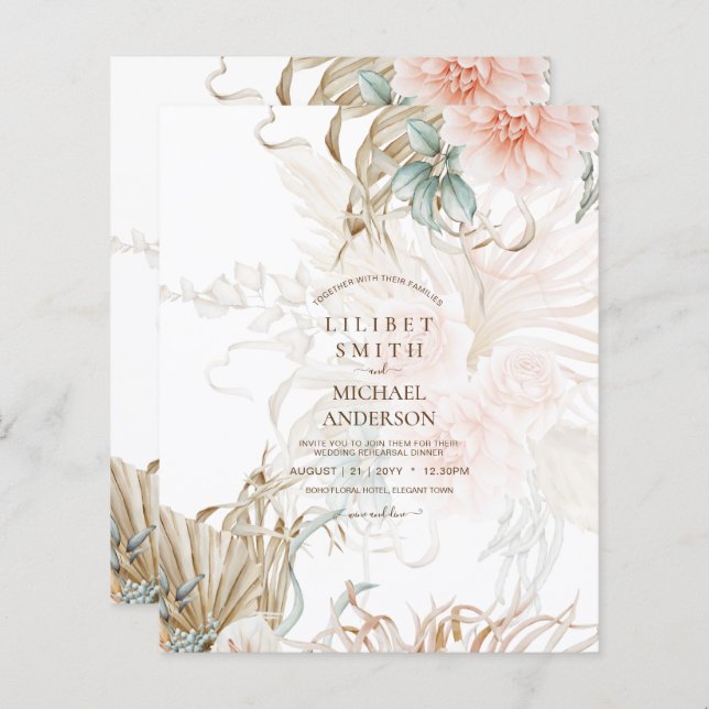 BOHO Pampas Grass Floral Coral Sage Wedding (Front/Back)