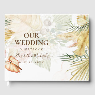 BOHO Pampas Grass Floral Coral Sage Wedding Guest Guest Book