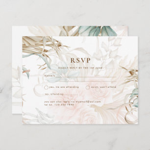 BOHO Pampas Grass Floral Coral Sage Wedding Postcard