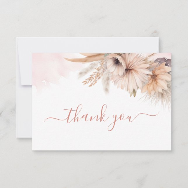 Boho Pampas Grass Floral Desert Baby Shower  Thank You Card (Front)