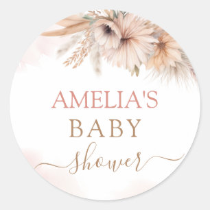 Boho Pampas Grass Floral Desert Girl Baby Shower Classic Round Sticker