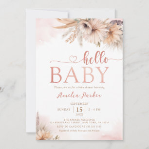 Boho Pampas Grass Floral Desert Hello Baby Shower Invitation