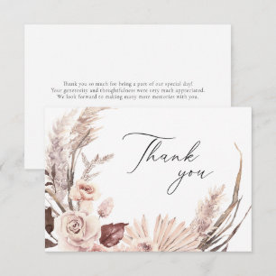 Boho Pampas Grass Floral Dried Flowers Wedding  Thank You Card