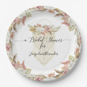 BOHO Pampas Grass Floral Foliage Bridal Shower Paper Plate