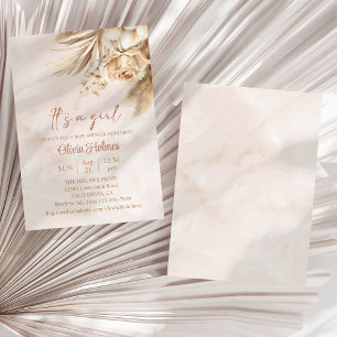 Boho Pampas Grass Floral It's a Girl Baby Shower Invitation