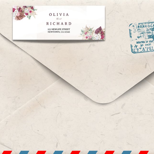 Boho Pampas Grass Floral Return Address Label  (Creator Uploaded)