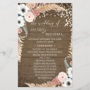 Boho Pampas Grass Floral Rustic Wedding Program