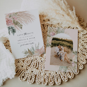 Boho Pampas Grass Floral Save The Date Invitation