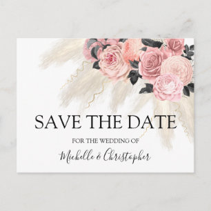  Boho Pampas grass Floral Save The Date Postcard