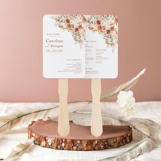  Boho Pampas Grass Floral Terracotta Wedding  Hand Fan (Creator Uploaded)