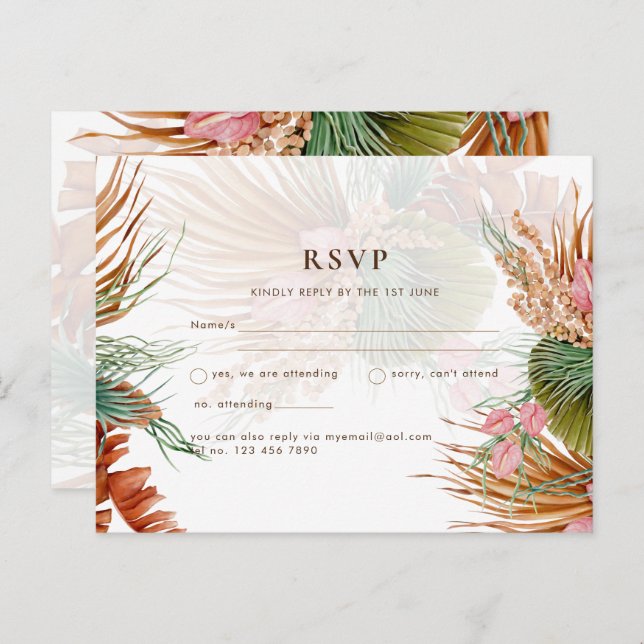 BOHO Pampas Grass Floral Tropical Wedding Postcard (Front/Back)