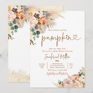 Boho Pampas Grass Floral Twin Pumpkin Baby Shower Invitation