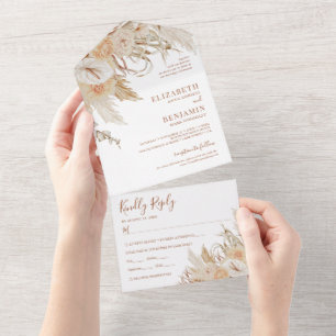 Boho Pampas Grass Floral Wedding All In One Invitation