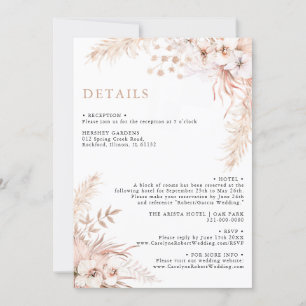 Boho Pampas Grass Floral Wedding Details Invitation