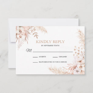 Boho Pampas Grass Floral Wedding RSVP Card