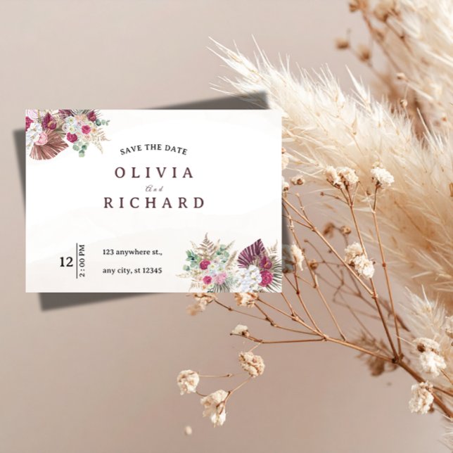 Boho Pampas Grass Floral Wedding Save the Date (Creator Uploaded)