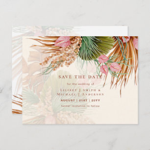 BOHO Pampas Grass Floral Wedding Save The Date Pos Postcard