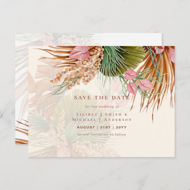 BOHO Pampas Grass Floral Wedding Save The Date Pos Postcard (Front/Back)