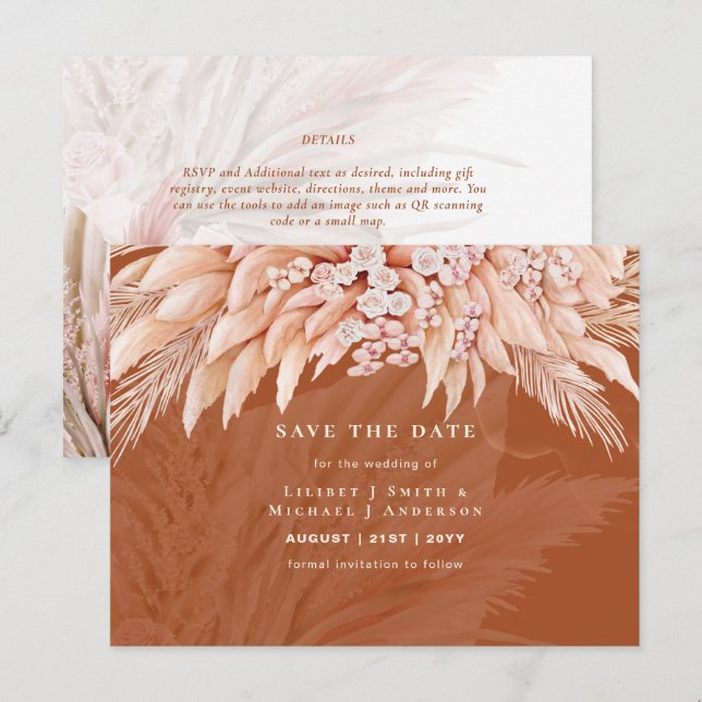 BOHO Pampas Grass Floral Wedding Save The Date Pos Postcard (Front/Back)
