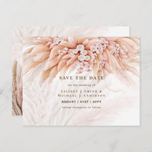 BOHO Pampas Grass Floral Wedding Save The Date Pos Postcard