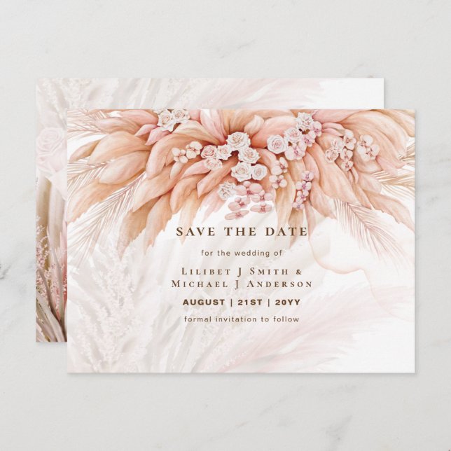BOHO Pampas Grass Floral Wedding Save The Date Pos Postcard (Front/Back)