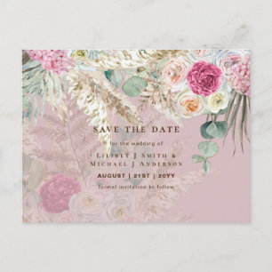 BOHO Pampas Grass Floral Wedding Save The Date Pos Postcard