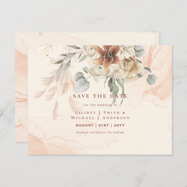 BOHO Pampas Grass Floral Wedding Save The Date Pos Postcard (Front/Back)