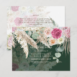 BOHO Pampas Grass Floral Wedding Save The Date Pos Postcard
