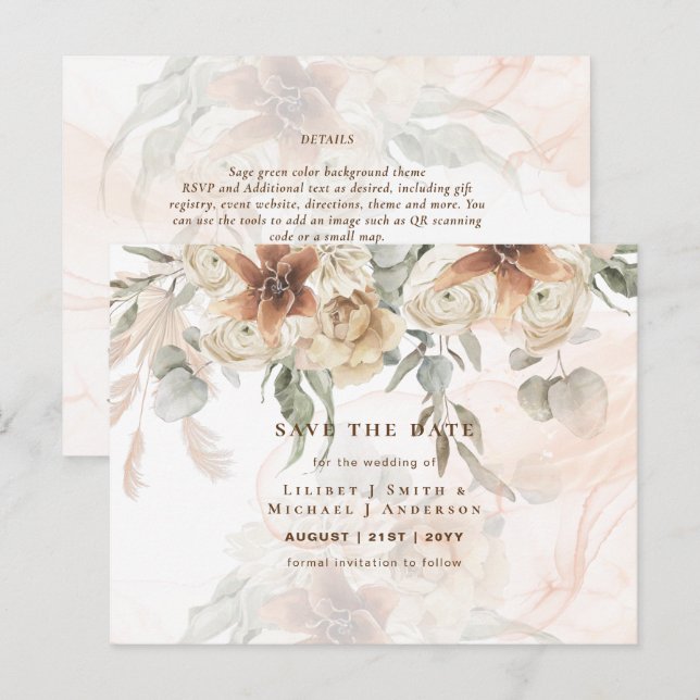 BOHO Pampas Grass Floral Wedding Save The Date Pos Postcard (Front/Back)
