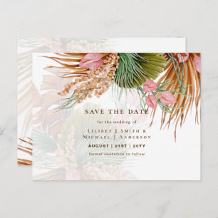 BOHO Pampas Grass Floral Wedding Save The Date Postcard