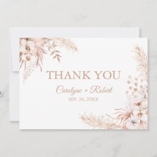 Boho Pampas Grass Floral Wedding Thank You Card