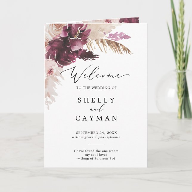 Boho Pampas Grass Folded Wedding Programme (Front)