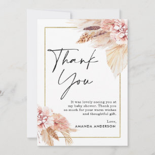 Boho Pampas Grass Frame Baby Shower Thank You Card
