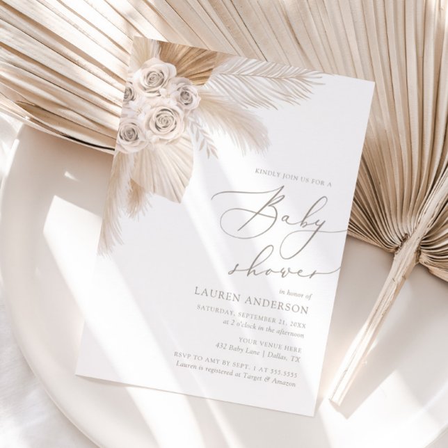 Boho Pampas Grass Gender Neutral Baby Shower Invitation (Creator Uploaded)