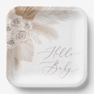 Boho Pampas Grass Gender Neutral Baby Shower Paper Plate