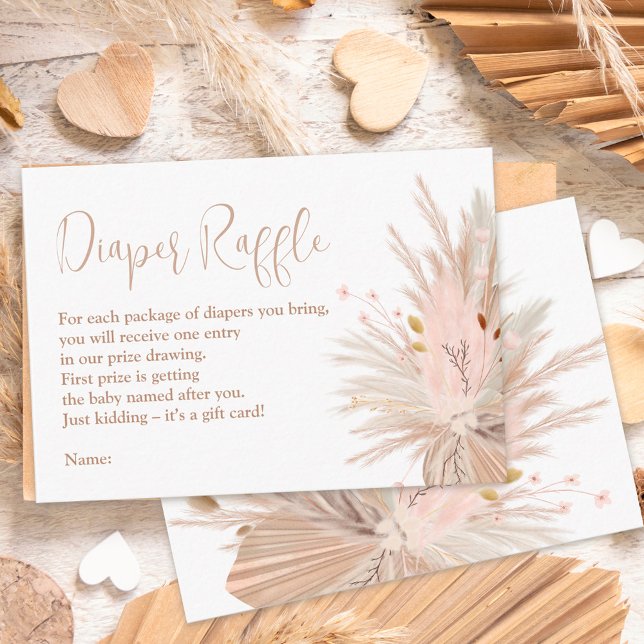 Boho pampas grass gender neutral diaper raffle enclosure card (Creator Uploaded)
