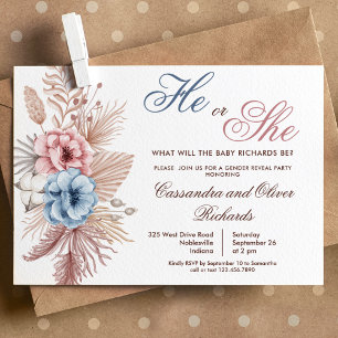 Boho Pampas Grass Gender Reveal Invitation