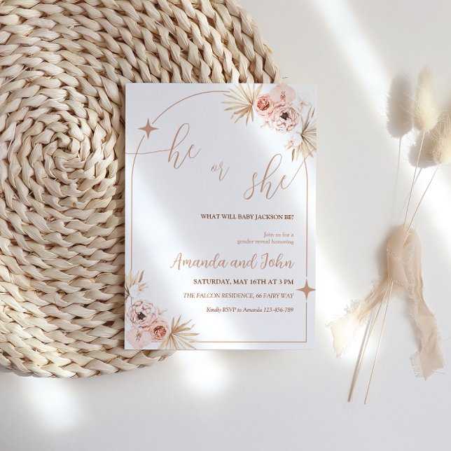 Boho Pampas Grass Gender Reveal Party Invitation (Creator Uploaded)