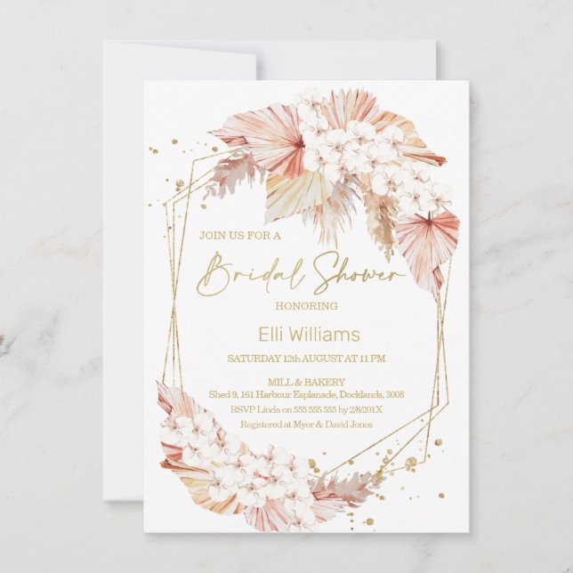 Boho Pampas Grass Geometric Bridal Shower Invitati Invitation (Front)