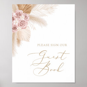 Boho Pampas Grass Girl Baby Shower Guest Book Sign