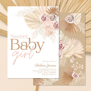 Boho pampas grass girl baby shower invitation