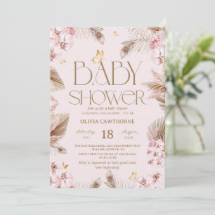 Boho Pampas Grass Girl Baby Shower  Invitation