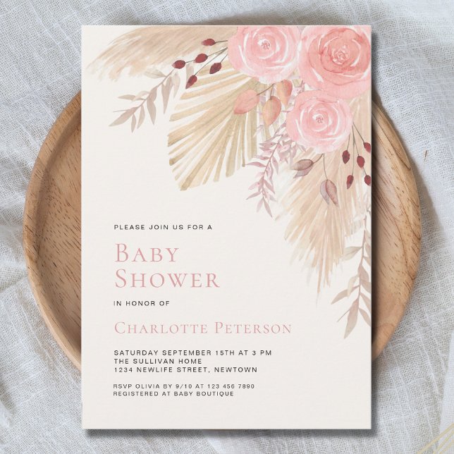  Boho Pampas Grass Girl's Baby Shower Invitation (Creator Uploaded)