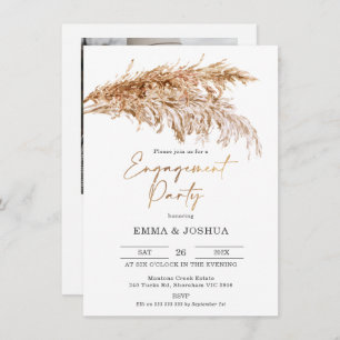 Boho Pampas Grass Gold Calligraphy Engagement Invitation