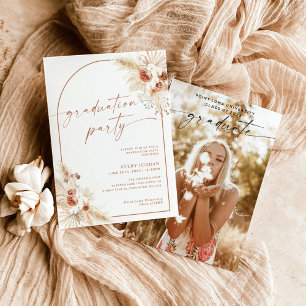 Boho Pampas Grass Graduation Party Invite