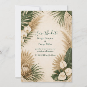 boho Pampas Grass Hawaii Floral Tropical Wedding Invitation
